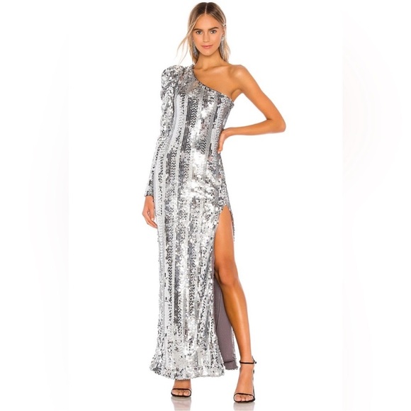 Michael Costello Dresses & Skirts - Michael Costello Hudson Silver Sequin Maxi Gown